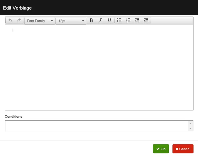 Verbiage editor dialog
